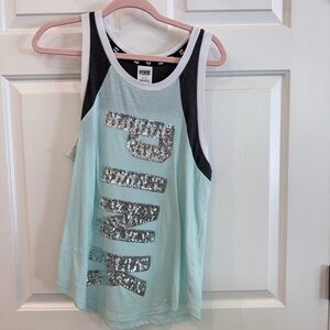 Victoria's Secret Mint Green Tank Top with Silver Sequin Logo